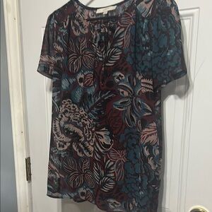 LOFT Blue Relaxed Graphic Blouse